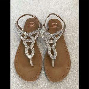 Material girl sandals with gold iridescent stones